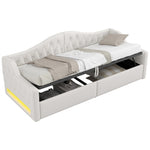 Upholstered Daybed, 90x200 LED Storage, Beige