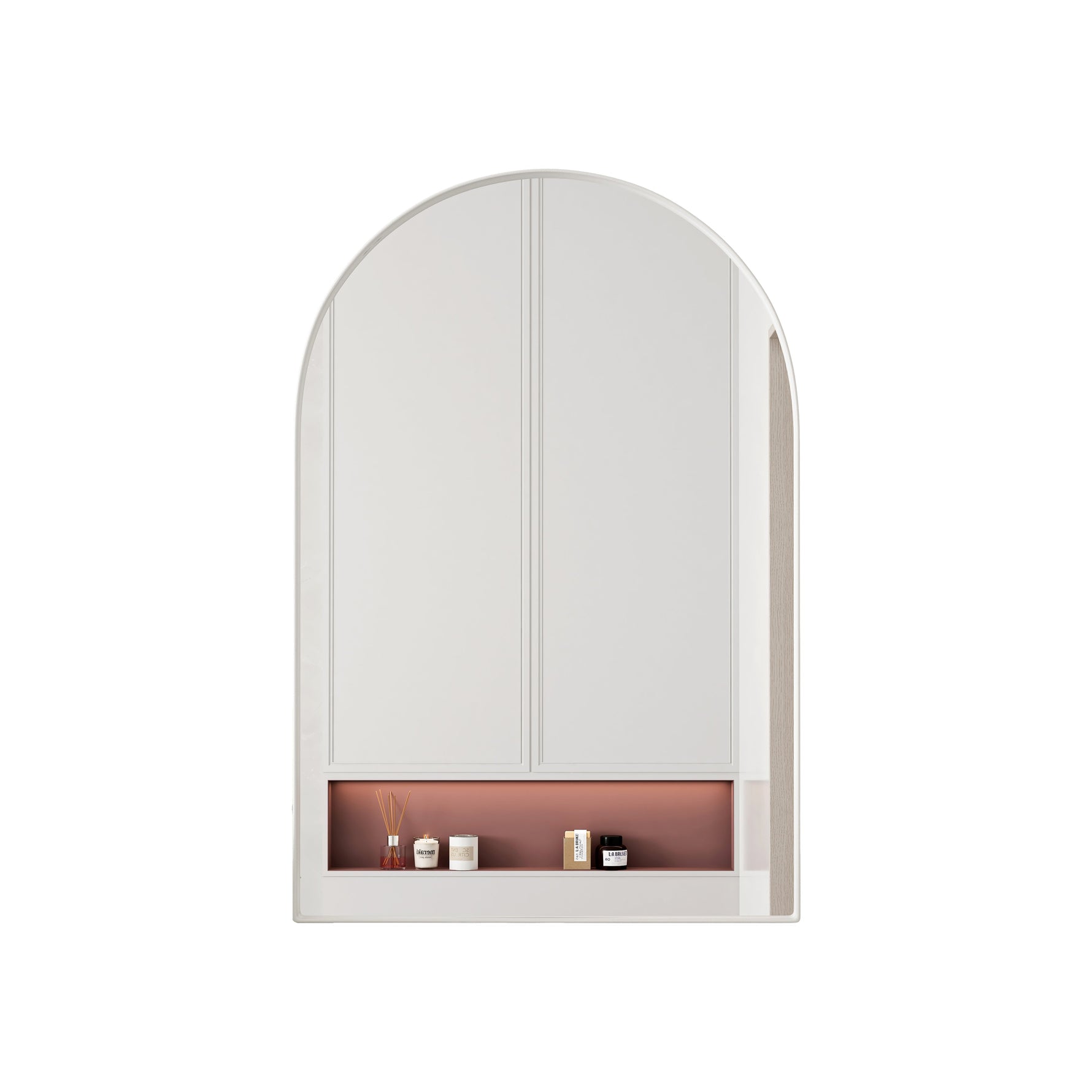 Arched Mirror Cabinet, Recessed/Wall Mount, Adjustable Shelves, White