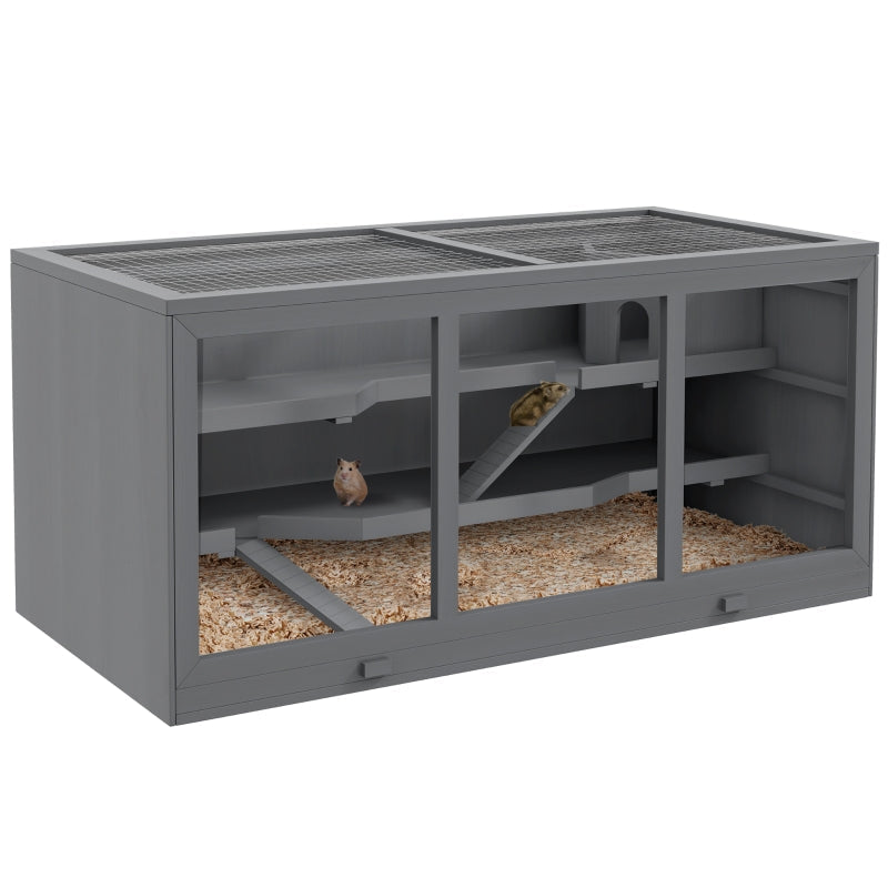 Dwarf Hamster Cage, 3-Tier Rodent Villa, Wood Gray