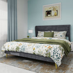 Upholstered Bed, Modern Minimalist Soft Headboard, 160x200 cm Grey
