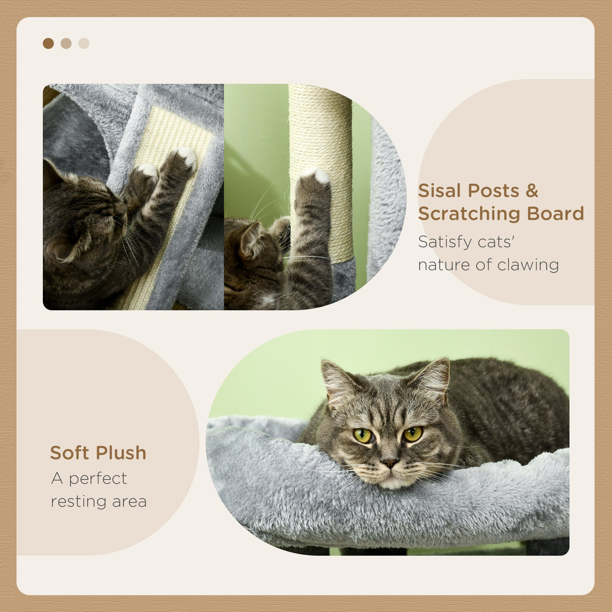 Cat Tree, Sisal Posts, Scratching Board, Light Grey