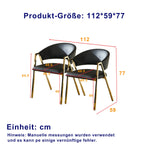 Set of 2 Dining Chairs Modern Minimalist Gold Metal Frame - Black PU Leather