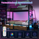 Bunk Bed 90x200cm with Desk, LED & Storage Drawers, Metal