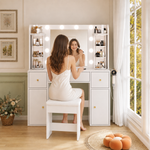 LED Vanity Table with Mirror & Storage Drawers, White