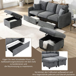 Corner Sofa U-Shaped Three-Seater Modular with Storage & Sleeping Function, Chenille
