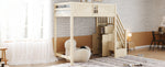 Solid Wood Loft Bed 90 x 200 cm with Safety Door and Storage Ladder, Wood Color