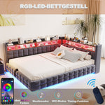 Multifunctional Sofa Bed 140x200 with Storage & LED, Dark Grey Velvet
