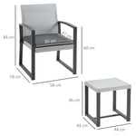 Rattan Seating Set, 3-Piece with Dining Table, Steel & Polyester, Black/Grey