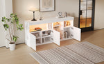 High-Gloss Cabinet 155.5cm LED 3 Doors Glass Partitions - White