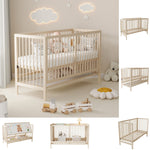 Wooden Baby Bed 140x60cm Multifunctional Convertible Side Bed Desk Height-Adjustable Spruce Natural