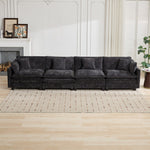 Cloud Sofa 4 Seats, Modern Sectional Couch with Double Layer Cushions, Black Chenille Fabric