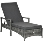 Sun Lounger, Adjustable Cushion, Rattan Grey