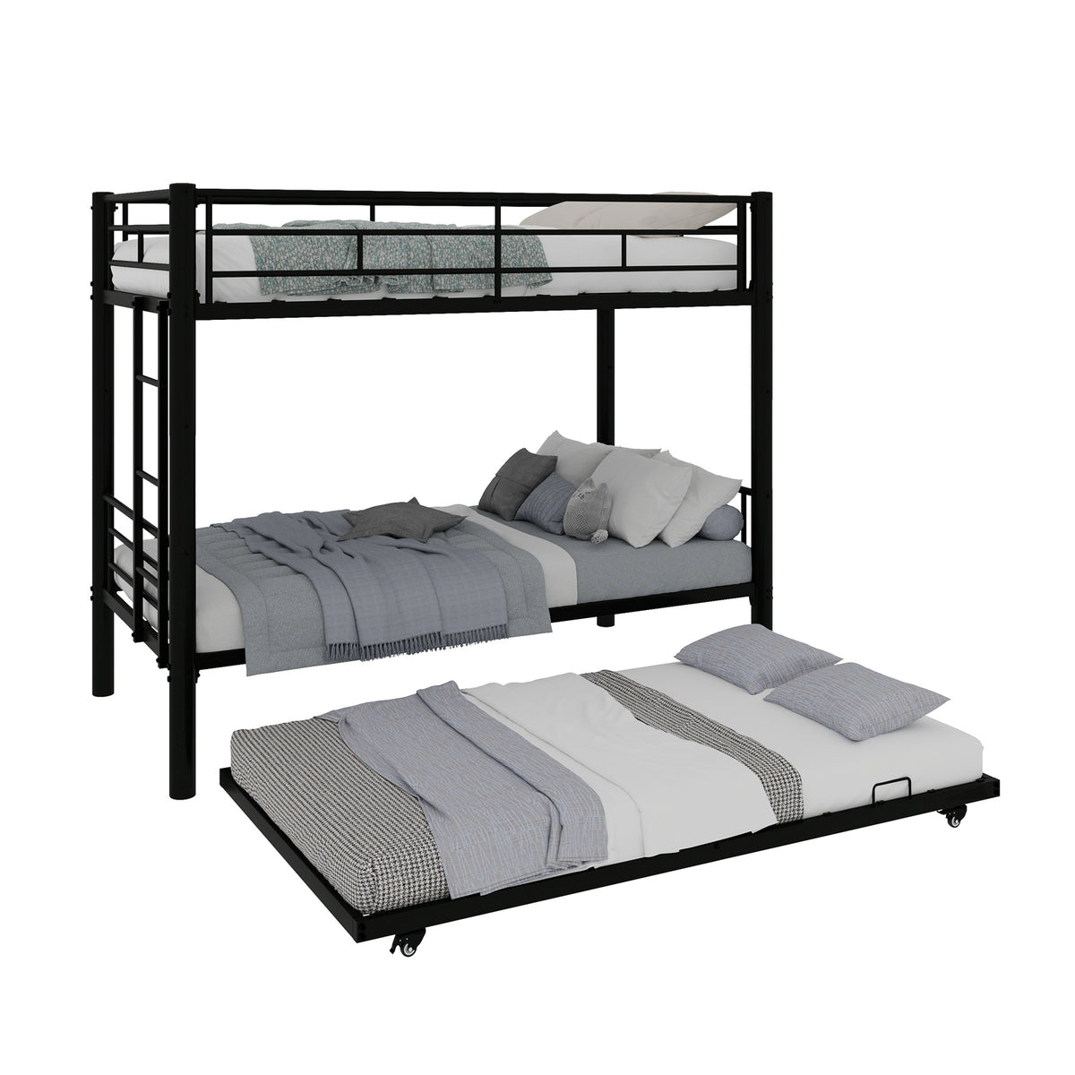 Modern Three-Tier Bed 90x190cm with Safety Railings, Metal