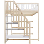 Children's Loft Bed 140x200 with Stairs Safety Railing Star & Moon Decor Solid Wood