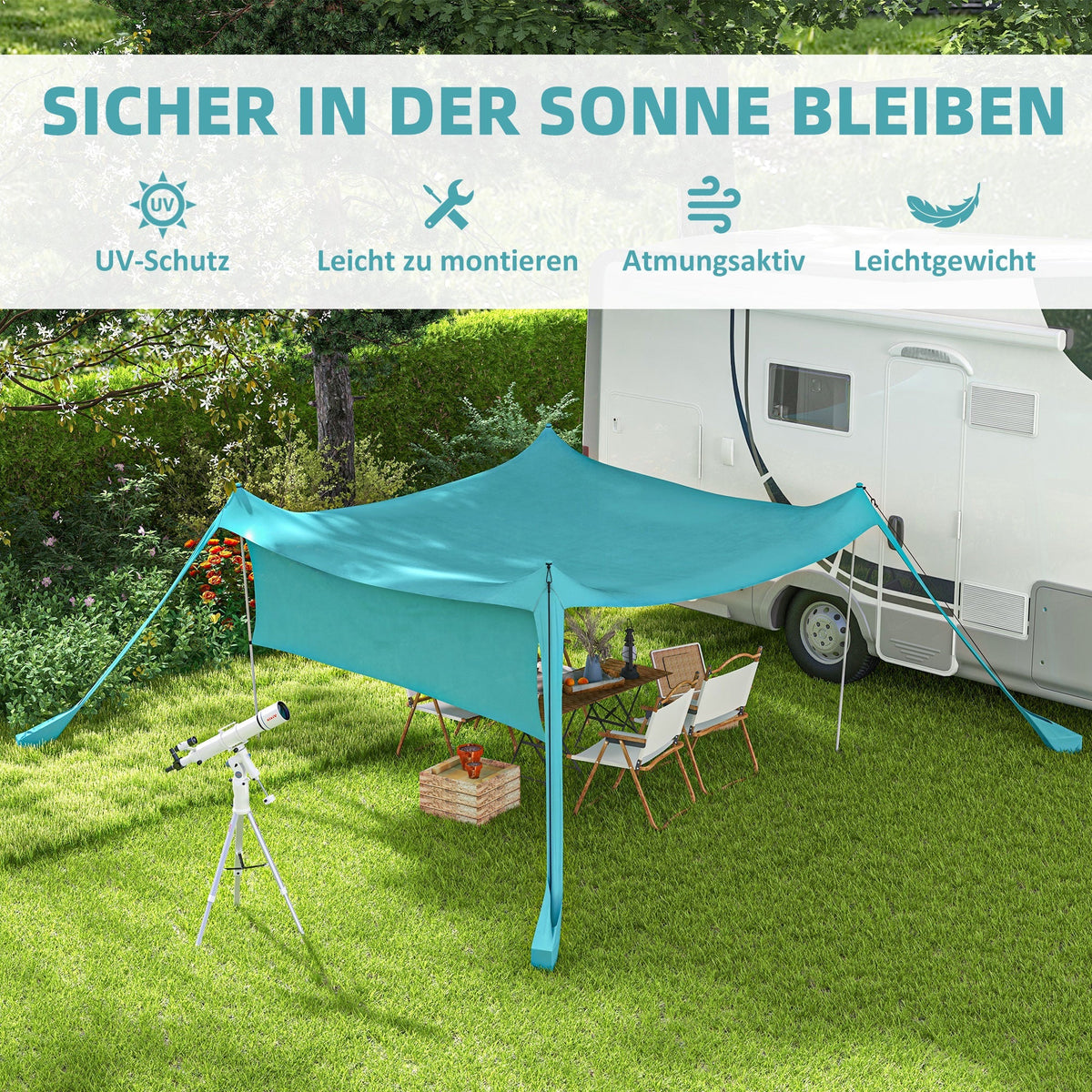 Sunshade Canopy, Waterproof 3x3x2m, Steel Poles, Fabric