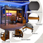 Loft Bed 90x200cm with Desk, LED Lighting & Storage, Black