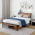 Metal Platform Bed Frame 120x200cm Storage Headboard, Vintage Brown