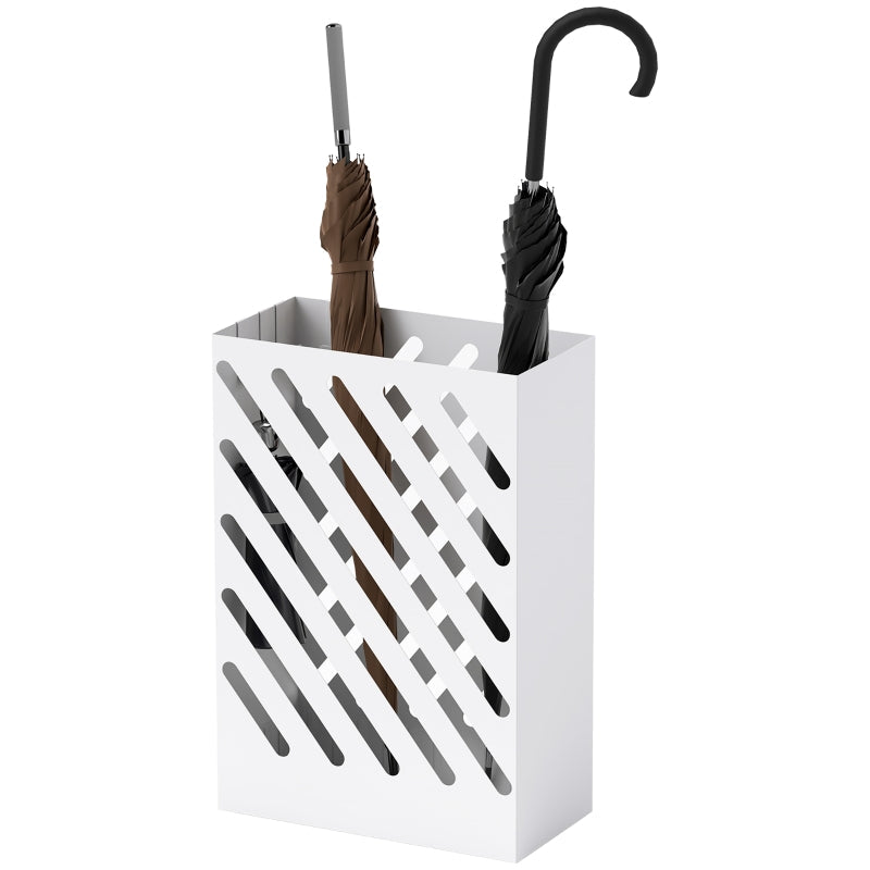 Umbrella stand with 4 hooks and water tray, steel, white