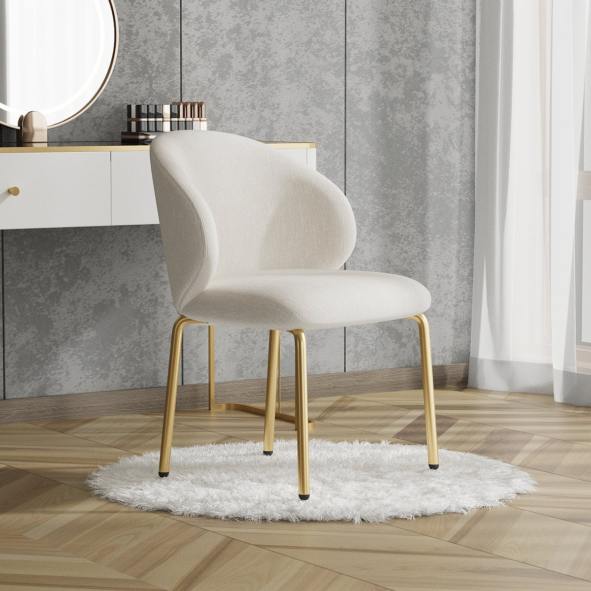 Dining Chairs Set of 2 with Gold Legs, Beige Chenille