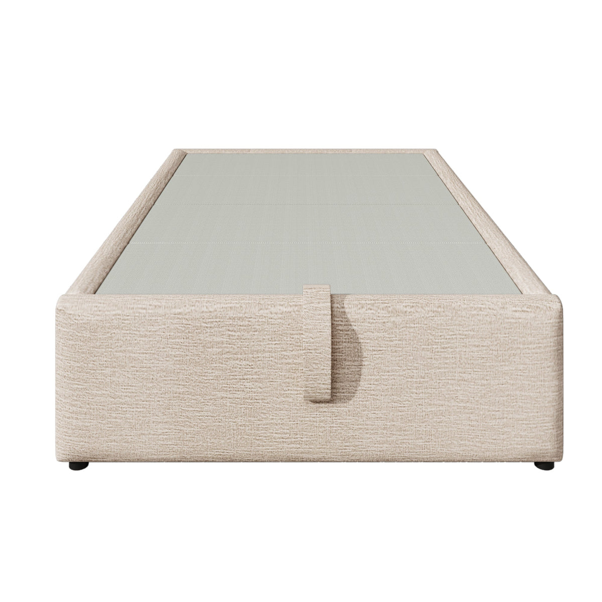 Upholstered Single Bed, 90x190 cm with USB-C and Slatted Frame, Natural Linen