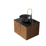 Wall-Mounted Bathroom Vanity Unit with Ceramic Bowl and Sintered Stone Countertop, Espresso Wood Grain