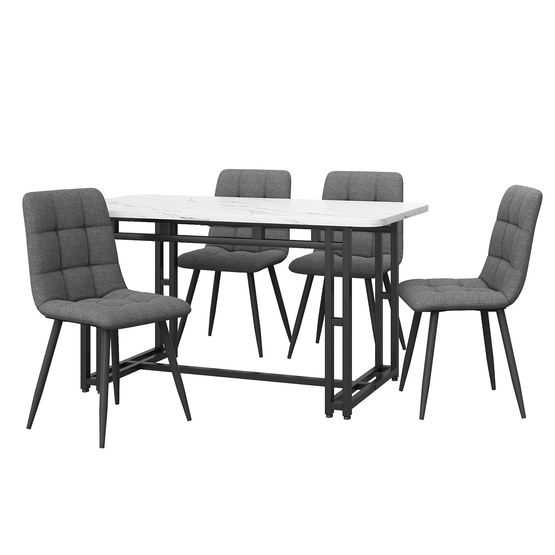 Dining Table Set 5-Piece 120x70cm Modern Kitchen Dark Grey Linen Black
