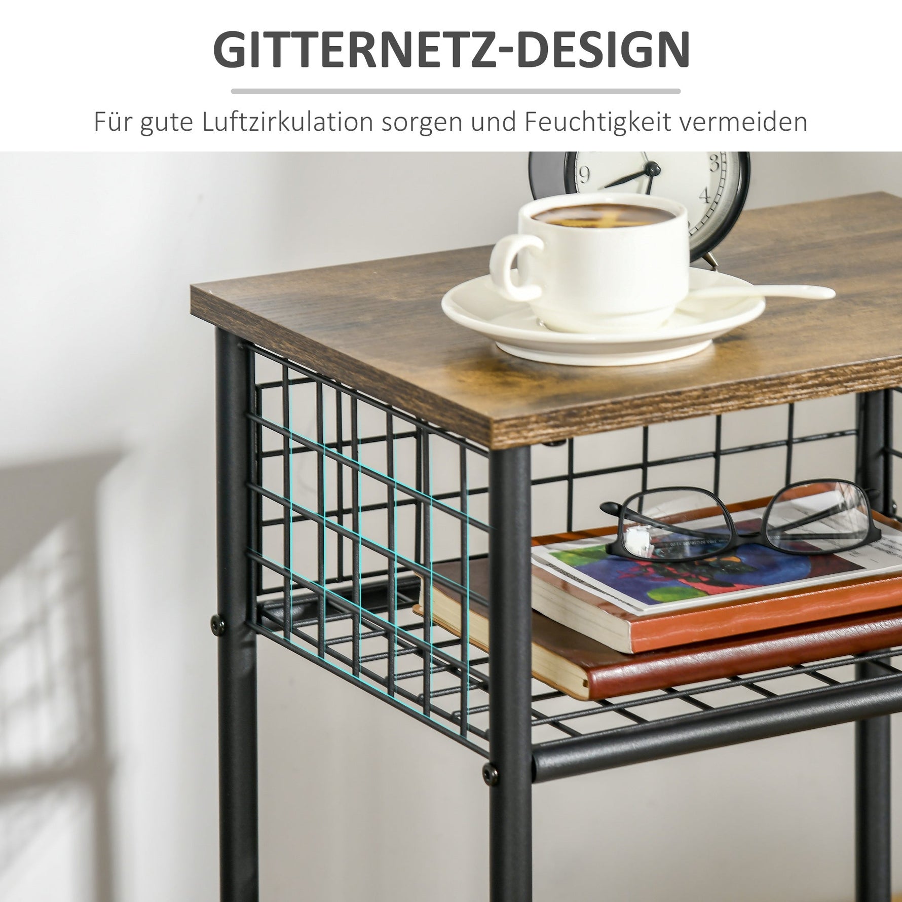 Kitchen Cart with Worktop, 2 Storage Baskets, 360° Swivel Casters, Rustic Brown