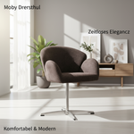 Moby Premium Swivel Dining Chair - Deep Seat High Armrests Stainless Steel Frame - Mocha Fabric