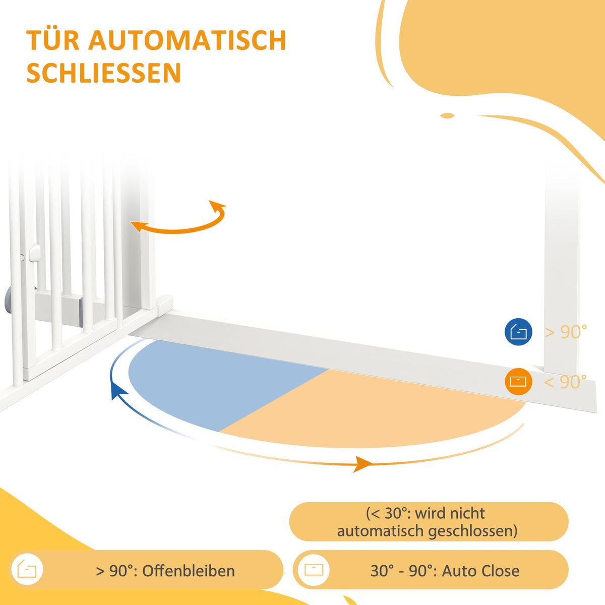 Stair Gate for Dogs, Automatic Closing, Cat Flap, Drill-Free, 74-100cm, White