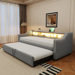 Upholstered Sofa Bed Extendable 90/180x190cm Storage LED USB - Light Grey