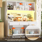 Modern Tall Cabinet with LED & App Control, Pegboard Storage - White