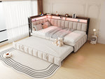 Upholstered Sofa Bed 90x200cm with Pull-Out Bed & LED, Beige Velvet