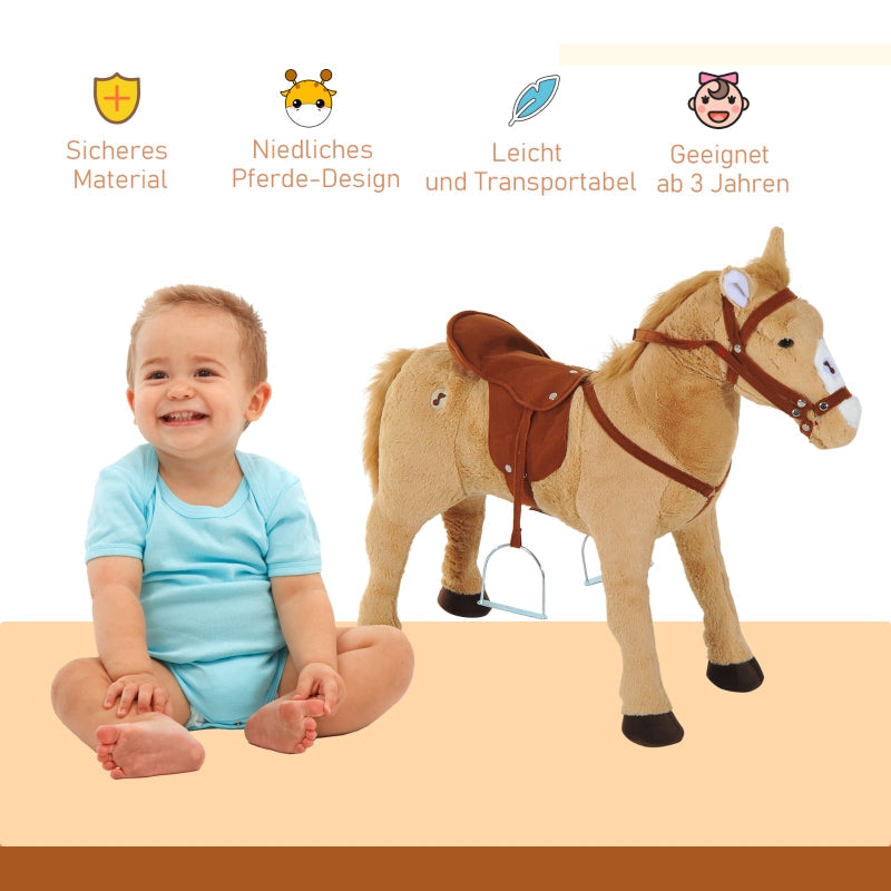 Rocking Horse Plush with Sound, 85x28x60cm, Beige