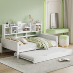 Extendable Sofa Bed 90x200cm with Pull-Out Bed & Storage, White Wood