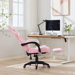 Gaming Chair Ergonomic Racing High-Back Swivel with Footrest & Lumbar Support Leather White & Pink