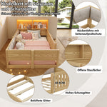 Children's Flatbed 90x200cm with Railings & LED Light, Natural