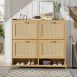 Shoe Cabinet Rattan Doors 4 Doors Metal Frame - Wood