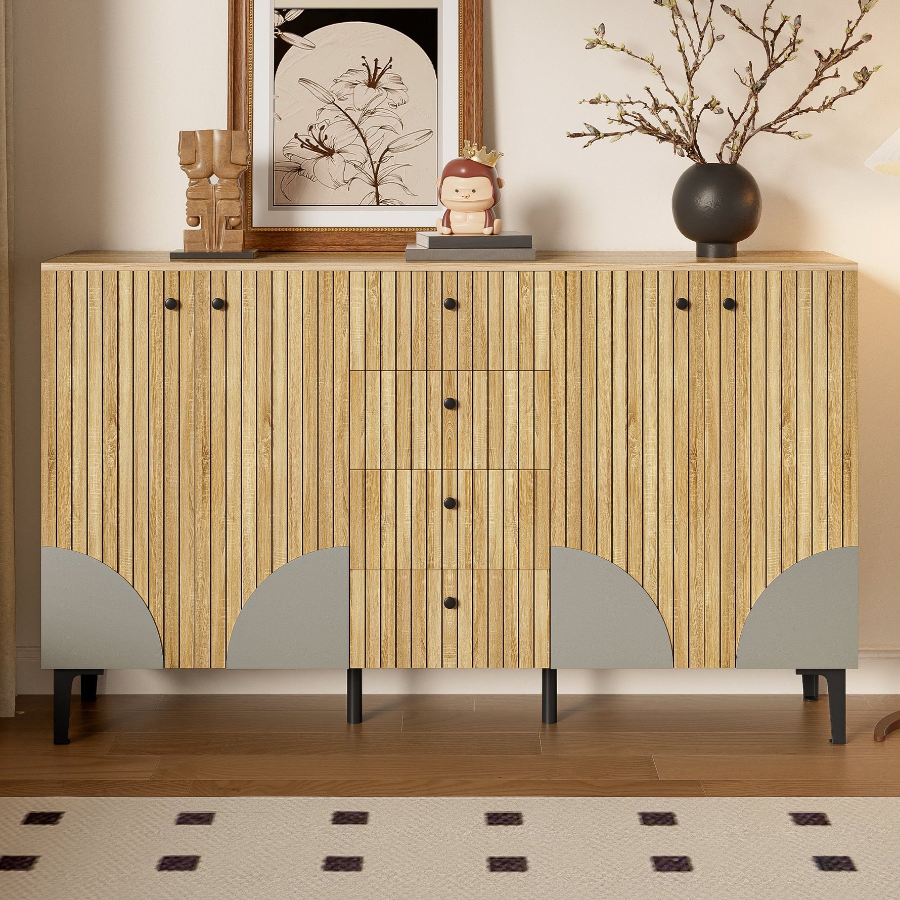 Storage Cabinet 4 Doors 4 Drawers 160x36x94cm - Modern Wood