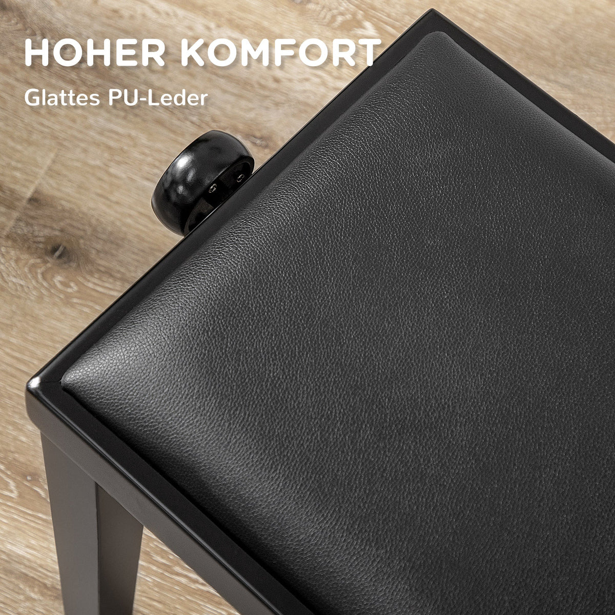 Piano Stool Height-Adjustable, Faux Leather, Black