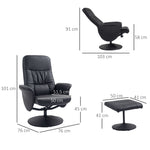 Recliner Chair with Footstool, Swivel Upholstered TV Chair, Faux Leather, Black