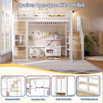 Loft Bed 140x200 cm with Storage Ladder, White Iron Frame