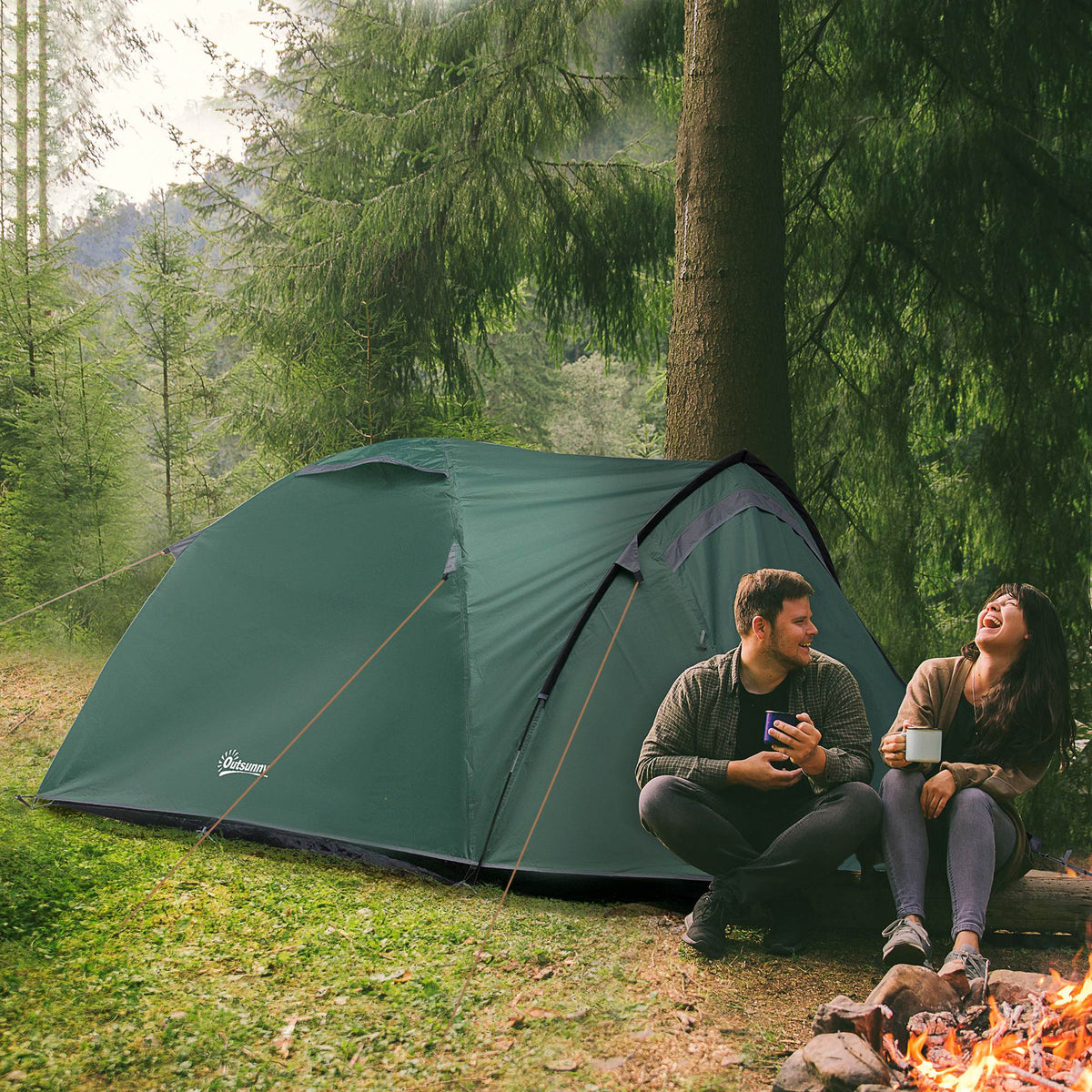 Tent 2 Person Camping Dome, Polyester Gray