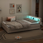 Daybed Sofa Bed 140x200cm Pull-out Bed Storage LED USB/Type-C - Linen Beige