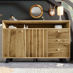 Vintage Sideboard Cabinet 3 Drawers 2 Doors Slatted Front 120cm - Dark Oak
