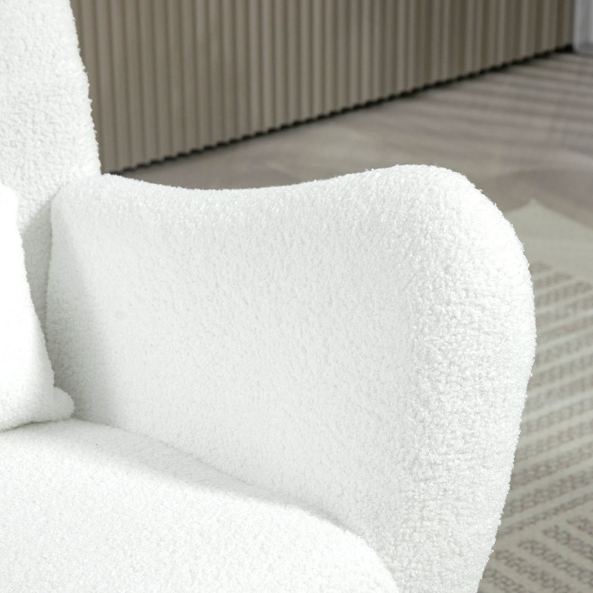 Rocking Chair, Teddy Fabric, Lumbar Cushion, White