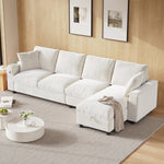 Chenille L-Shape Sofa Reversible Storage Armrests Fold-Out Table USB/Type-C - Beige