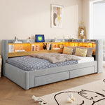 3-in-1 Extendable Sofa Bed 90x200cm with LED & Drawers, Wood