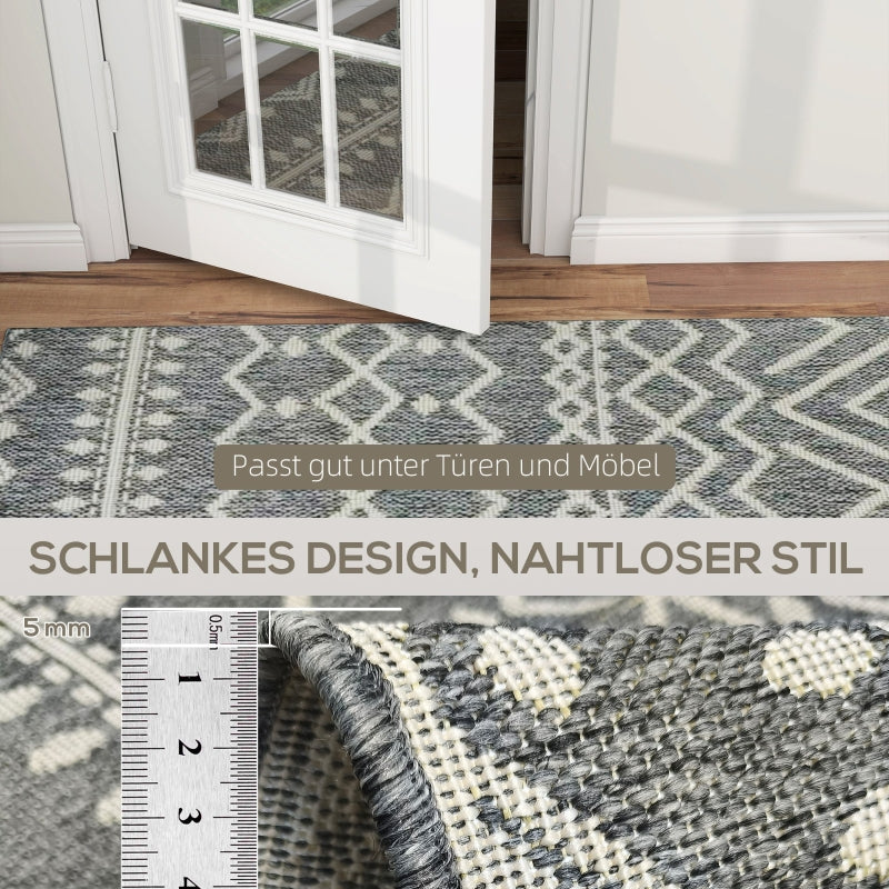 Rug Flat Weave Washable Anti-Slip Boho, Grey
