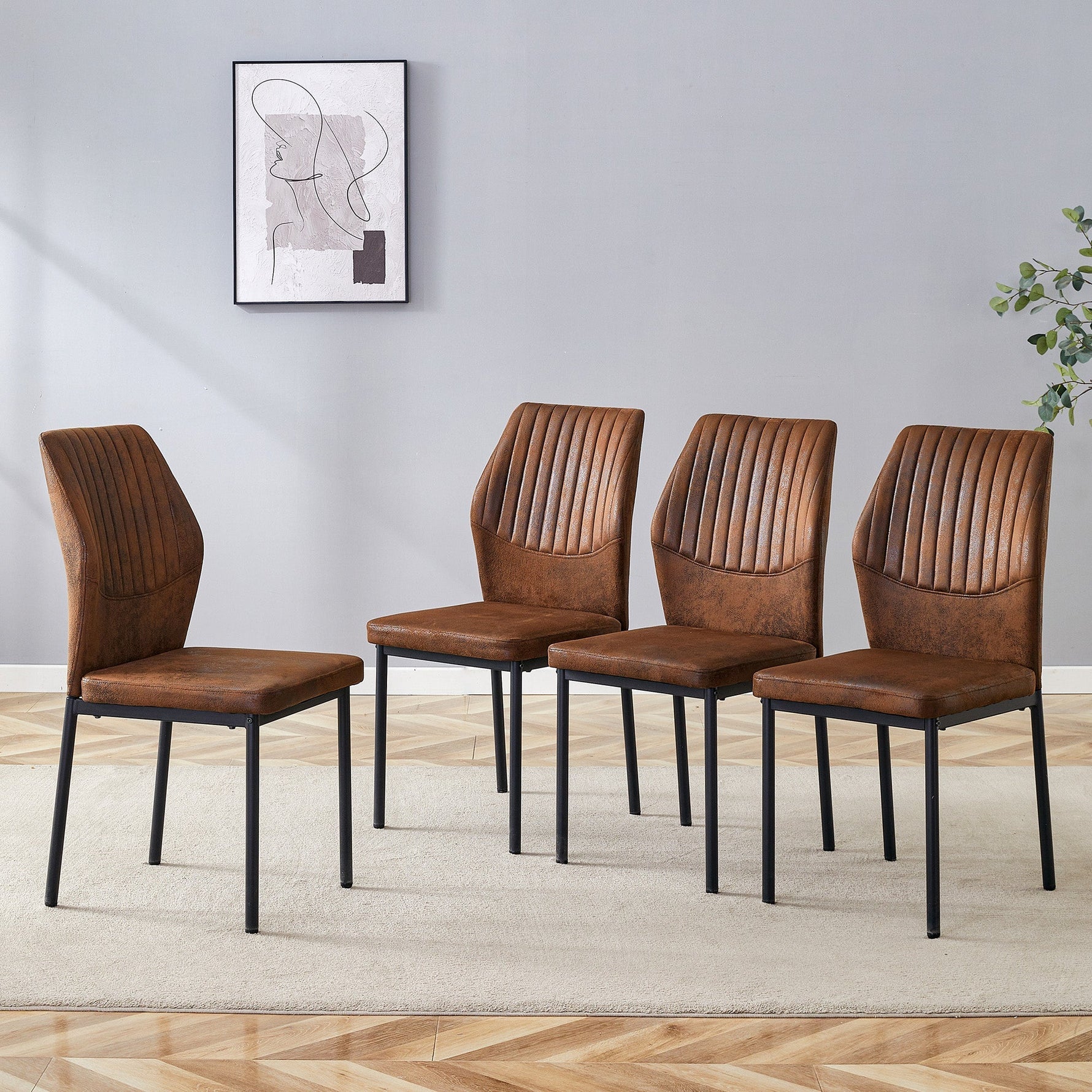 Dining Chairs Set of 4, Lightweight Luxury Style with Tech Fabric and Metal Legs, Brown and Black
