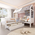 House Bed Single Multifunctional Tent Drawers 90x200cm - White Wood